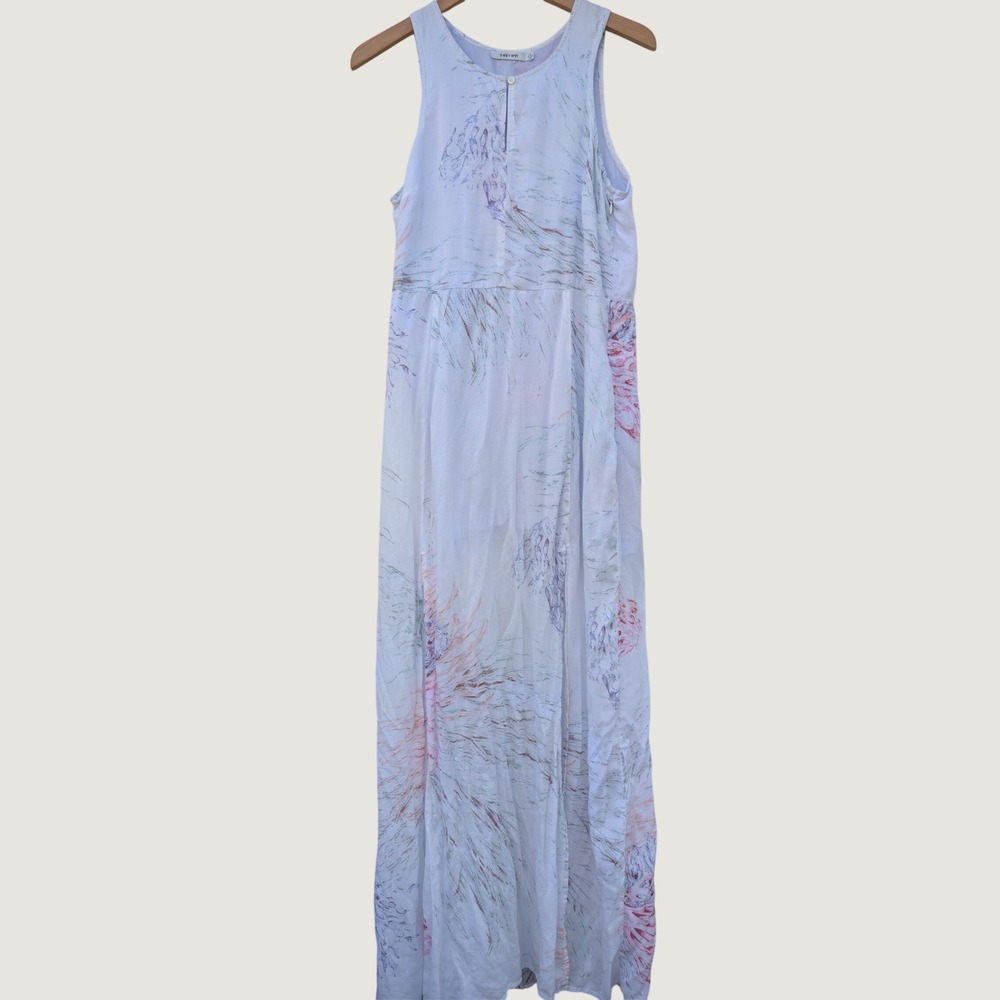 Obey N°89 Womens White Pastel Abstract Print Sleeveless Maxi Dress Slit Large